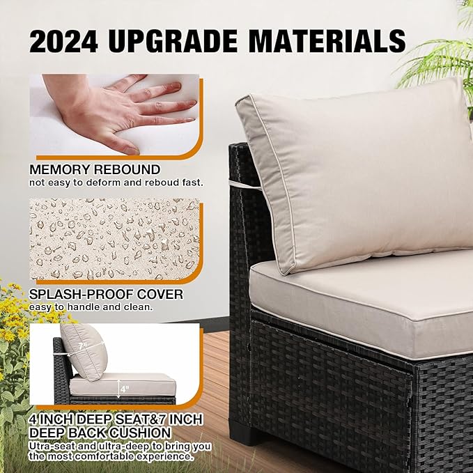9 Pieces Patio Furniture Set All-Weather Outdoor Wicker Sectional Conversation - Image 4