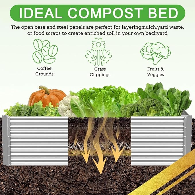 2 Pack Tall Corrugated Galvanized Steel Raised Garden Bed Outdoor, Metal Above - Image 5