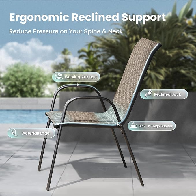 PHI VILLA Patio Chairs Set of 4, Outdoor Stackable Dining Chairs - Image 7