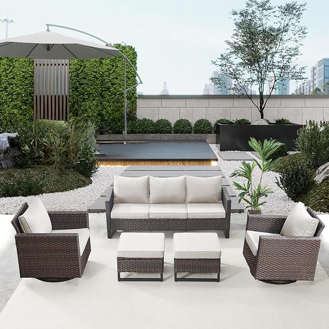 Belord Wicker Patio Furniture 5 Piece Outdoor Sofa Set, Oversize Outdoor Swivel - Image 3