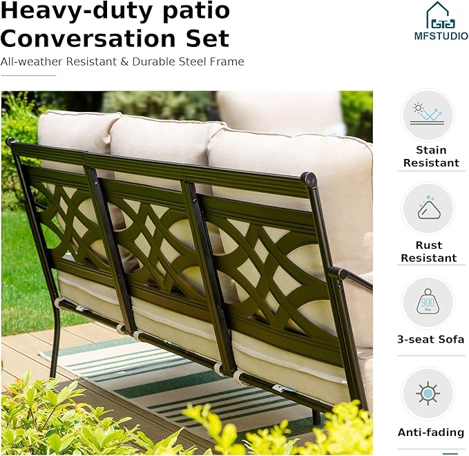 MFSTUDIO 7 Seats Large Metal Patio Conversation Sets, 5 Pieces Outdoor - Image 4