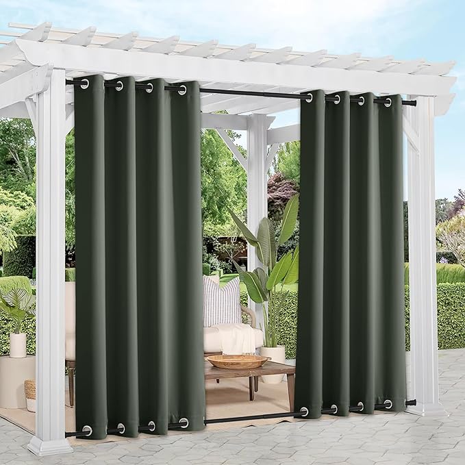 NICETOWN 2 Panels Greyish Green Blackout Bottom Weighted Outdoor Curtains by NICETOWN