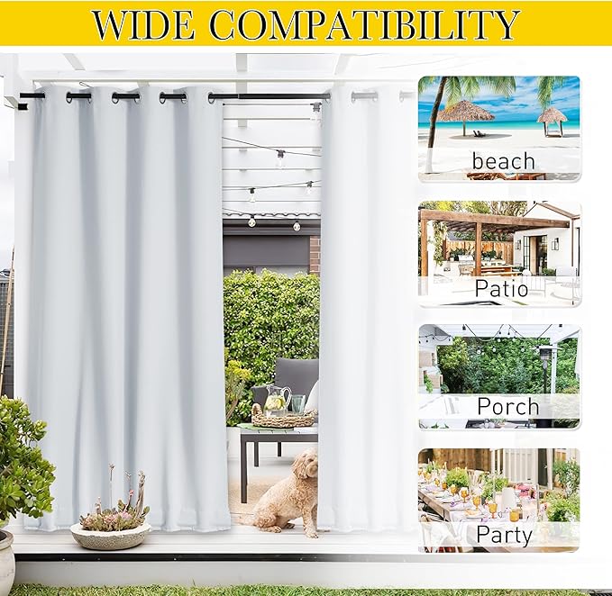 NICETOWN 2 Panels Greyish White Privacy Outdoor Curtains - Image 8