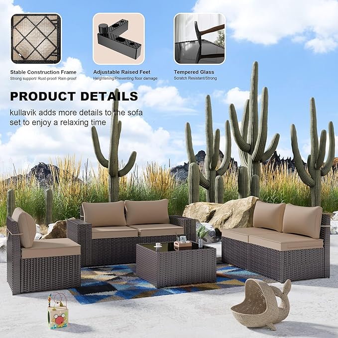 Kullavik 10 Pieces Outdoor Patio Furniture Set, PE Wicker Rattan Sectional Sofa - Image 6