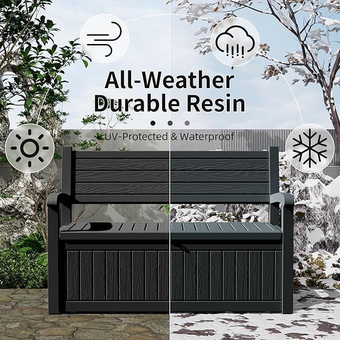 80 Gallon Outdoor Storage Bench Deck Box Waterproof Lockable, Outdoor Storage - Image 4