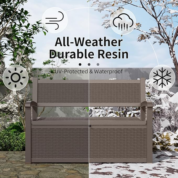 EasyUp 80 Gallon Outdoor Storage Bench Lockable Deck Box Outdoor Storage Box - Image 5