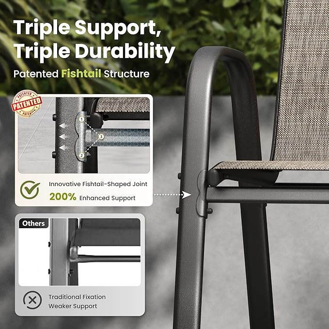 PHI VILLA Patio Chairs Set of 4, Outdoor Stackable Dining Chairs - Image 6