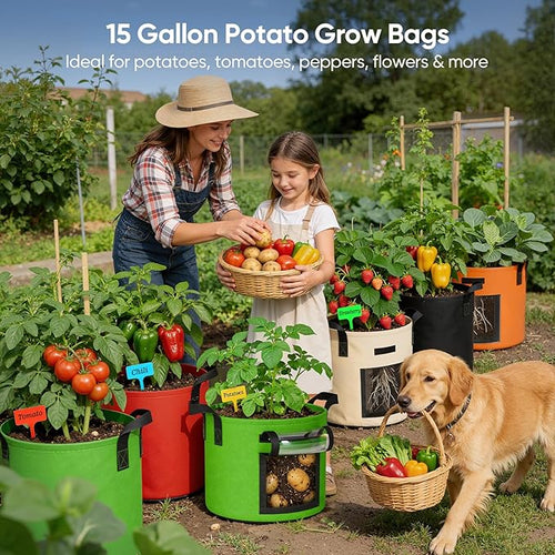 15 Gallon Potato Grow Bags: Set of 5 Colorful Gardening Supplies Fabric Pots - Image 2