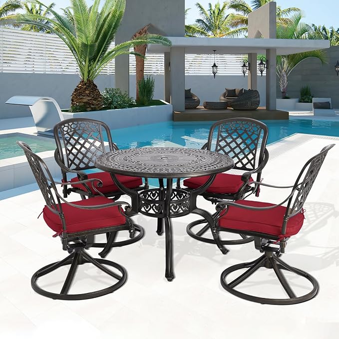 Cast Aluminum Outdoor Patio Dining Set, All Weather Outdoor Furniture Dining Set - Image 2