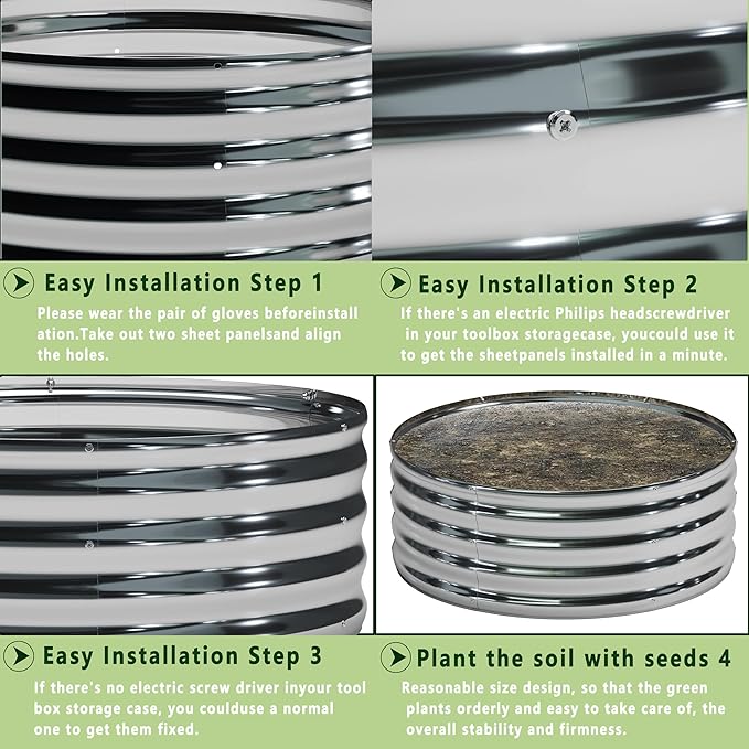 2x2x1.3FT Galvanized Raised Garden Bed Kit, Vegetable Boxes-Round Metal Flower - Image 5