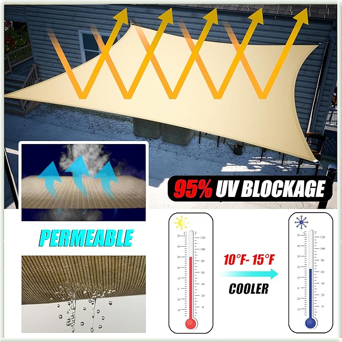 Amgo 12' x 12' x 17' Beige Right Triangle Sun Shade Sail UPF50+ Canopy Awning - Image 4