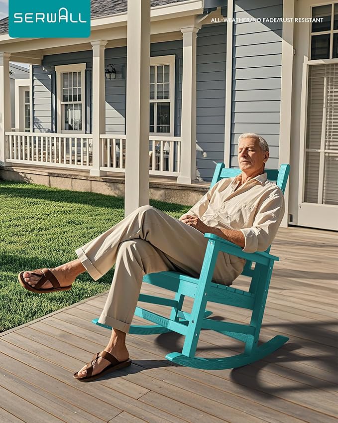 SERWALL HDPE Outdoor Rocking Chair Set of 8, Patio Rocking Chairs - Image 2