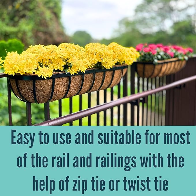 LaLaGreen Railing Planter Box Black Metal Rectangular Hanging Planters - Image 7