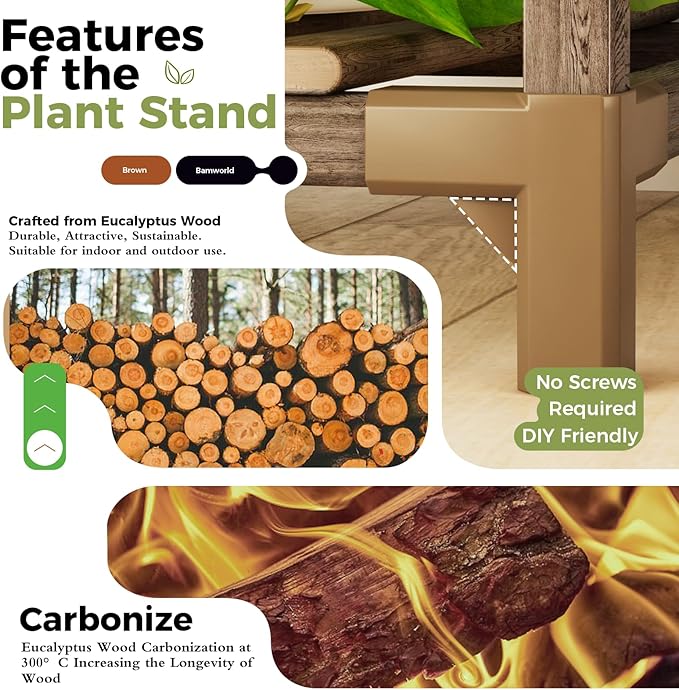 Bamworld Tall Plant Stand Indoor Corner Outdoor Plant Shelf Wood Plant Holder - Image 5
