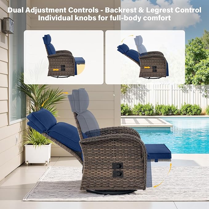 Belord Dual-Adjust Swivel Outdoor Recliner Chair Set of 3 - Image 5