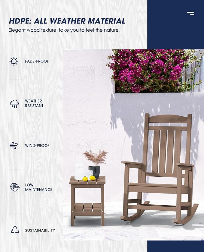 KINGYES Outdoor Rocking Chair Set of 2, High Density Polyethylene Patio Rocking - Image 8