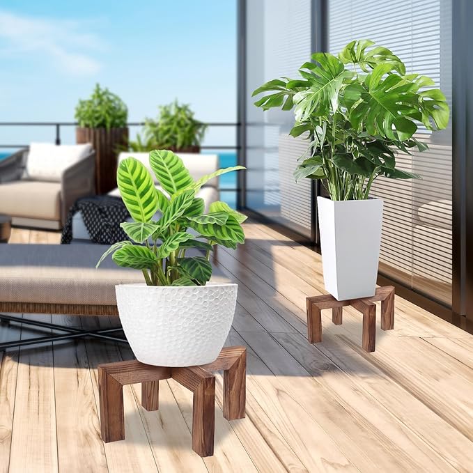 Plant Stand, Indoor/Outdoor Wood Plant Holder, Single Flower Pot Stand - Image 5