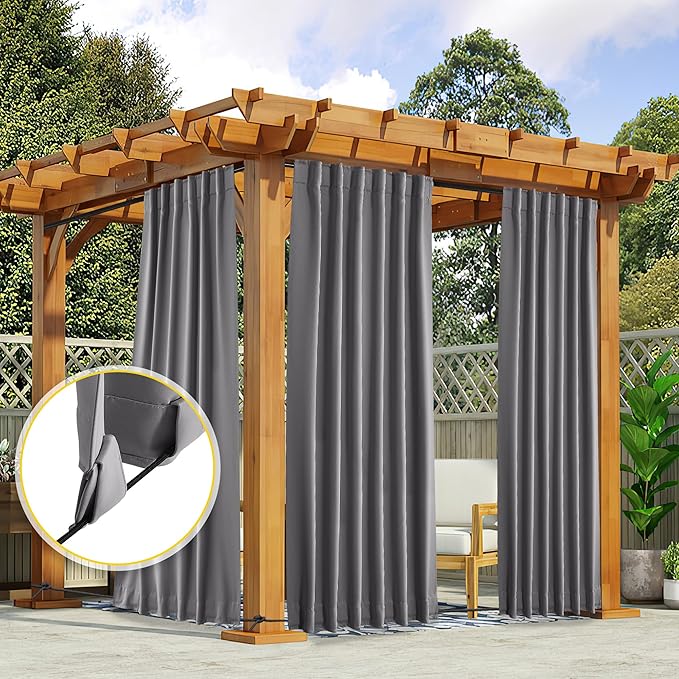 NICETOWN 2 Panels Grey Outdoor Curtains Waterproof Extra Long - Image 8