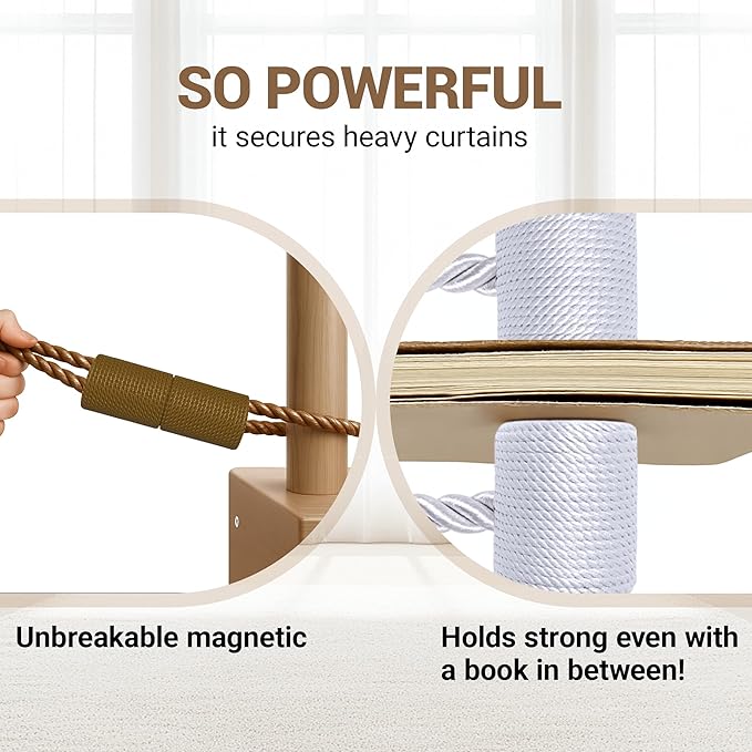 Hion Magnetic Curtain Tiebacks Dark Brown 4 Pack, Curtain Tiebacks Buckles - Image 5