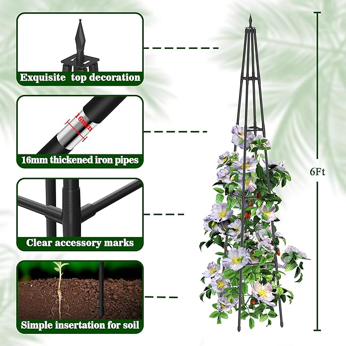 6FT Obelisk Trellis for Climbing Plants Outdoor, 16mm Rust-Proof Extra - Image 3