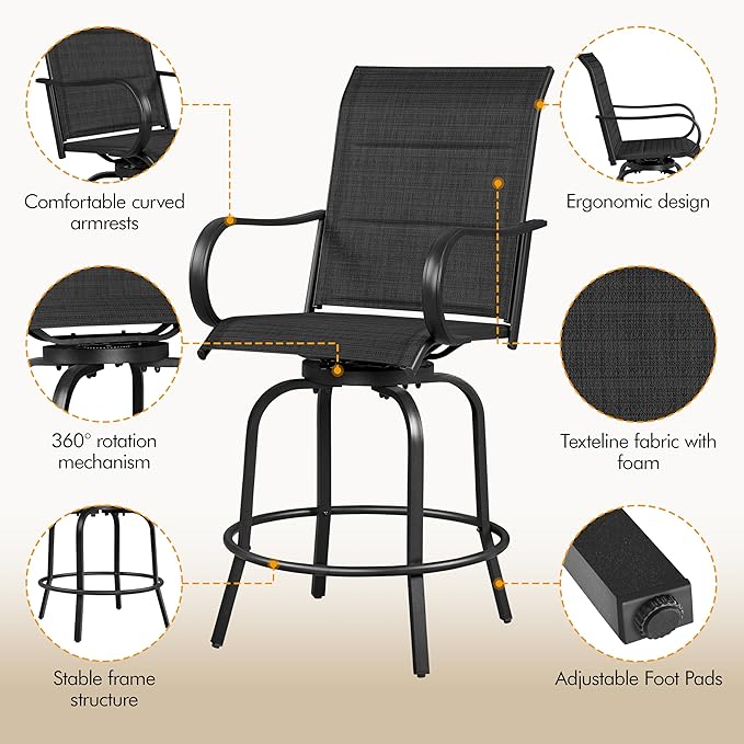 Yaheetech 2 Piece Patio Swivel Bar Stools Texteline Bistro Chairs - Image 6