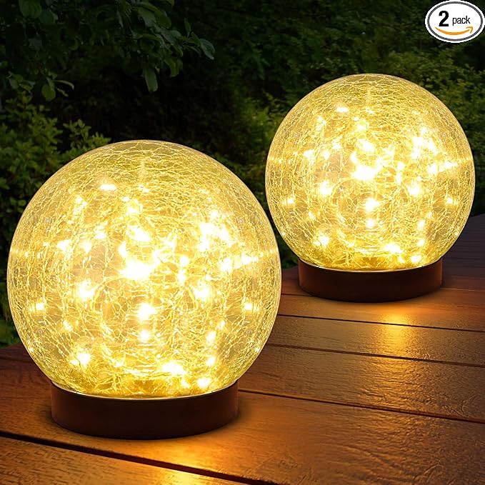 2-Pack Garden Solar Lights Outdoor, Cracked Glass Ball Light Waterproof by ASOMST
