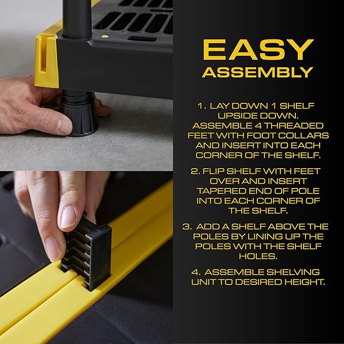 CX Black & Yellow, 4-Tier Heavy Duty Plastic Storage Shelves that Support up to - Image 6