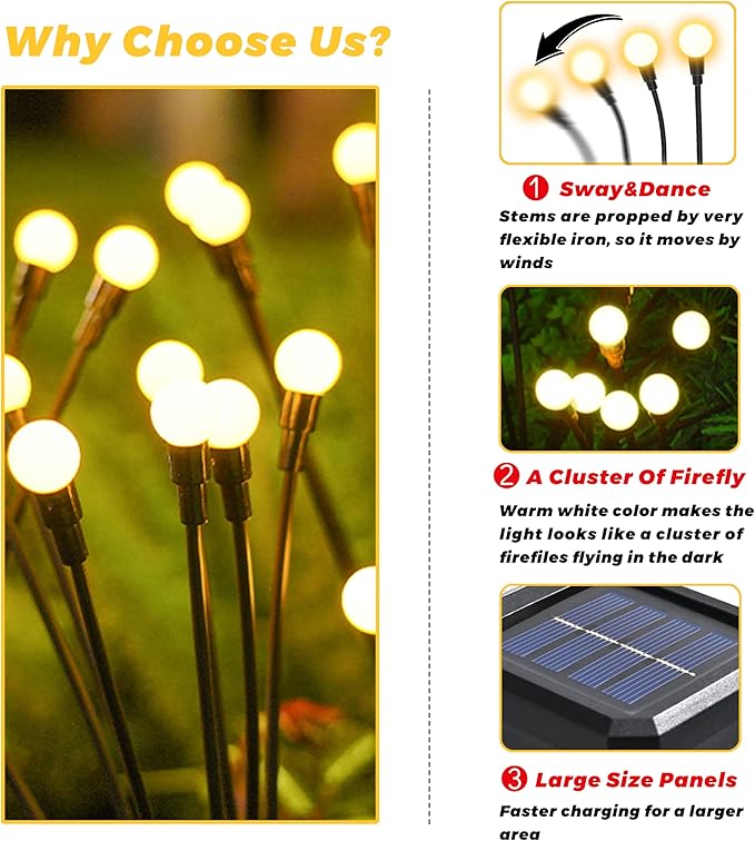 Solar Lights Outdoor-4Pack 32LEDs Solar Garden Firefly Lights Outside, Solar - Image 6