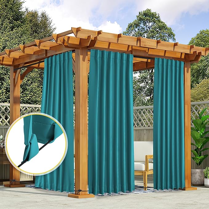 NICETOWN 2 Panels Outdoor Curtains Waterproof Pocket & Back Tab on Top & Bottom - Image 7