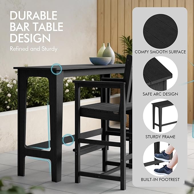 Ciokea 3 Pcs Outdoor Bar Height Table Set, Heavy-Duty All-Weather HDPE Patio - Image 5