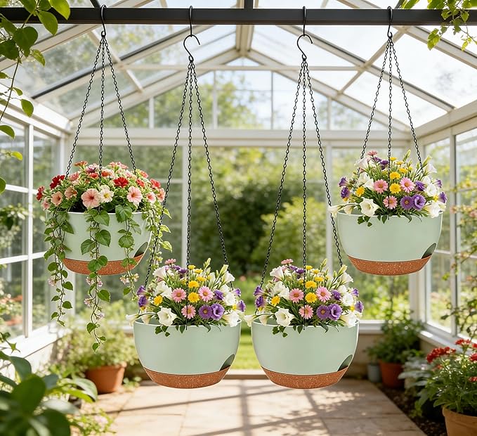 Set of 4-8 Inch Self Watering Hanging Planters - Image 6