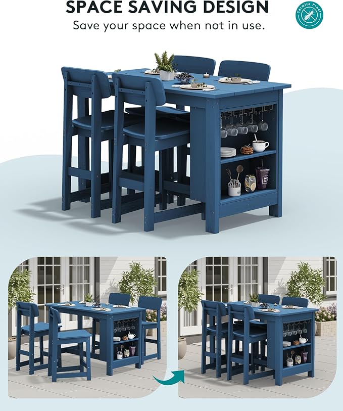 SERWALL Outdoor Bar Table and Chairs Set, 5-Piece HDPE Counter Height Patio - Image 8