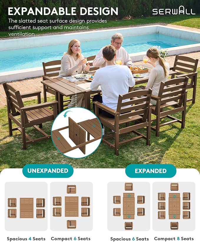 SERWALL 9-Piece Outdoor Dining Set, All Weather HDPE Outdoor Furniture Set - Image 5