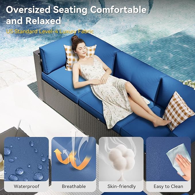 Aoxun Patio Furniture Set with Fire Pit Table, 8 Piece Outdoor Sectional Sofas - Image 3