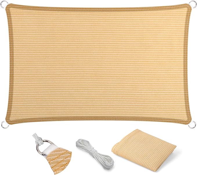 Eden's Decor Straight Flat-Edged Sun Shade Sail Rectangular 11' x 17' Beige by EdensDecorInc