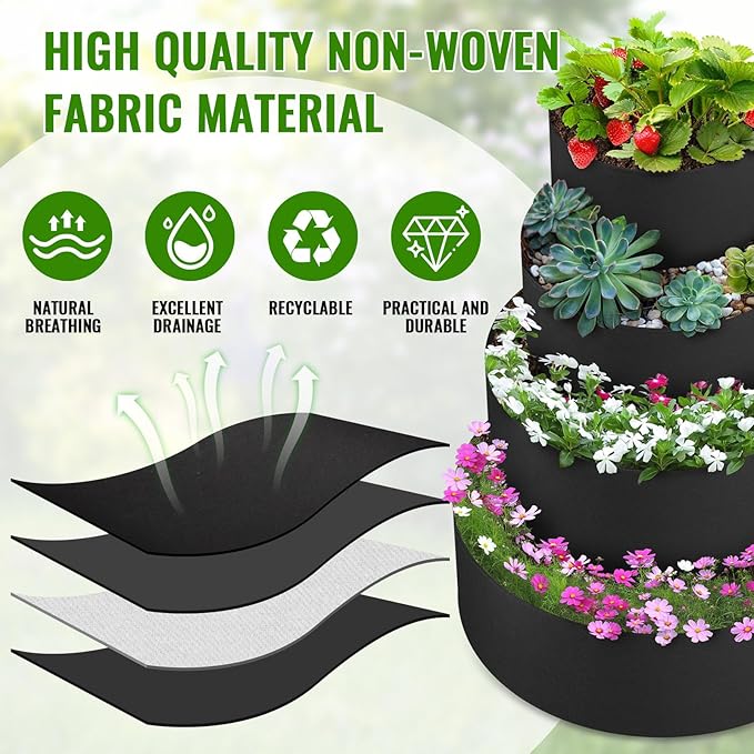 8 Pcs Plant Grow Bags 4 Tiered Strawberry Planter Tower Fabric Raised Garden - Image 3