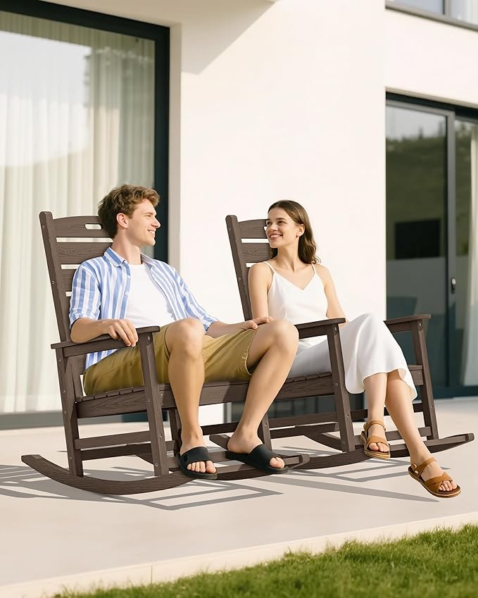 SERWALL Outdoor Rocking Chair Set of 4, Oversized HDPE Patio Rocking Chair - Image 2