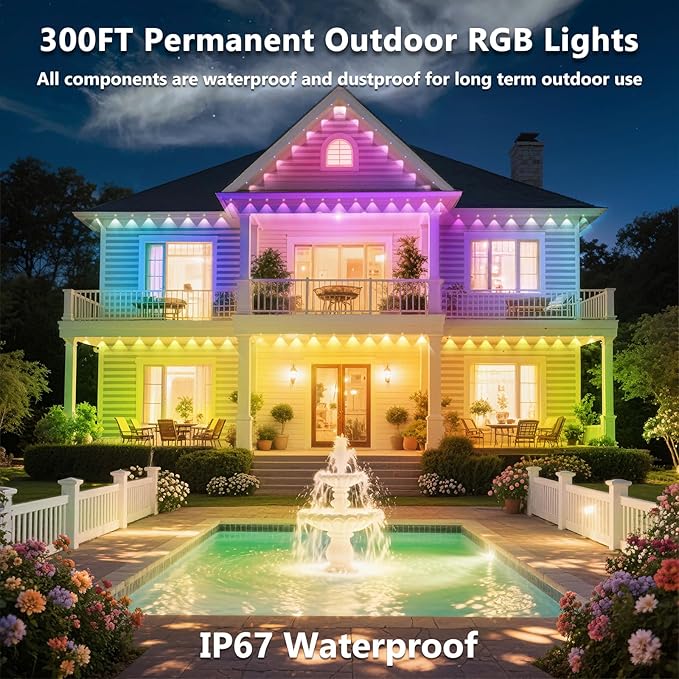 300FT Permanent Outdoor RGB Lights, IP67 Waterproof Smart Eave Lighting - Image 4