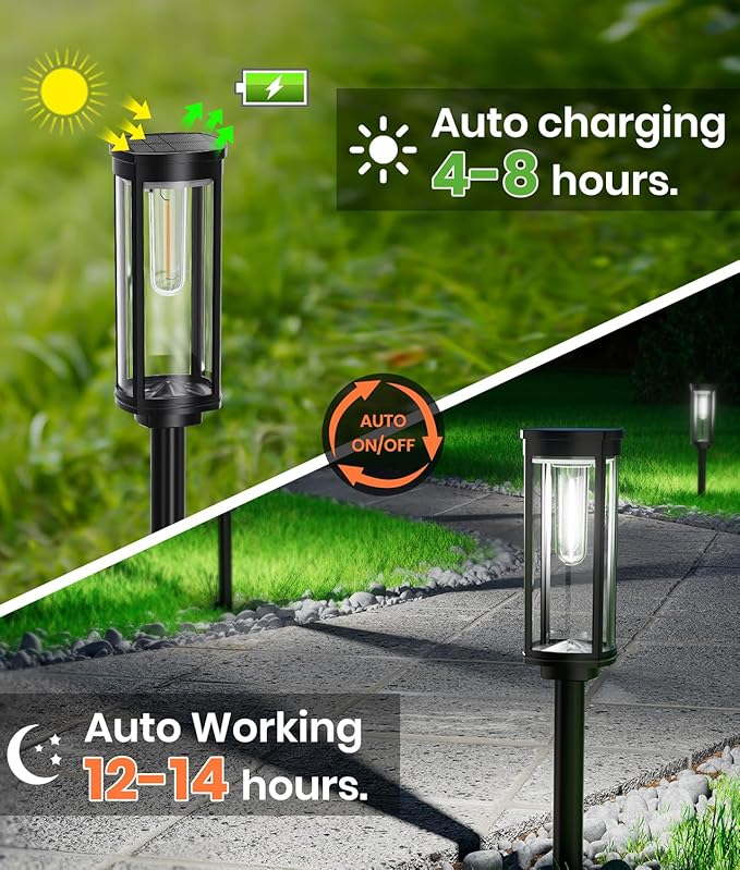 8 Pack Solar Pathway Lights Outdoor, Super Brightness IP65 Waterproof Auto - Image 6