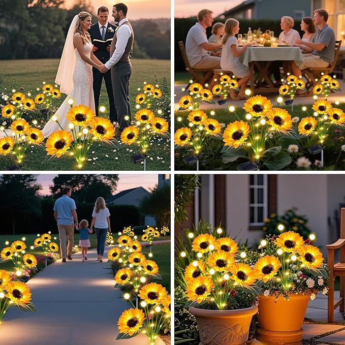 Sunflower Solar Lights Outdoor Garden Decor, Upgraded Solar Sunflowers - Image 3