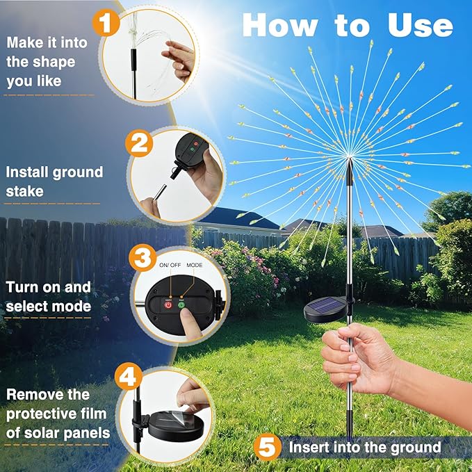 btfarm 6 Pack Solar Garden Lights Outdoor, 8 Modes Firework Lights Solar Powered - Image 5