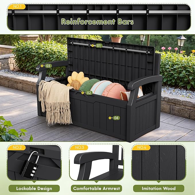 Greesum 80 Gallon Deck Box Storage Bench, Patio Furniture, Waterproof and UV - Image 3
