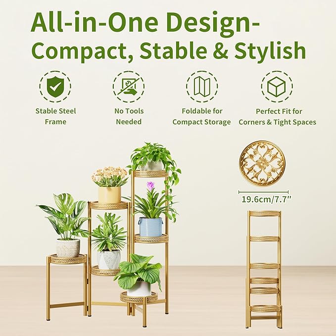 7 Tiered Metal Corner Plant Stand Indoor Outdoor, Tall Large Folding Rack - Image 5