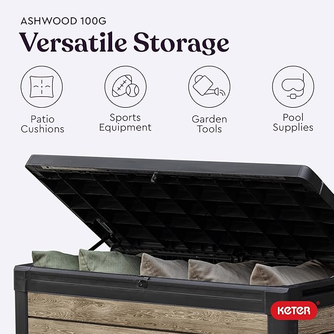 Keter Ashwood 100 Gallon Resin Deck Box Organization and Storage - Image 5