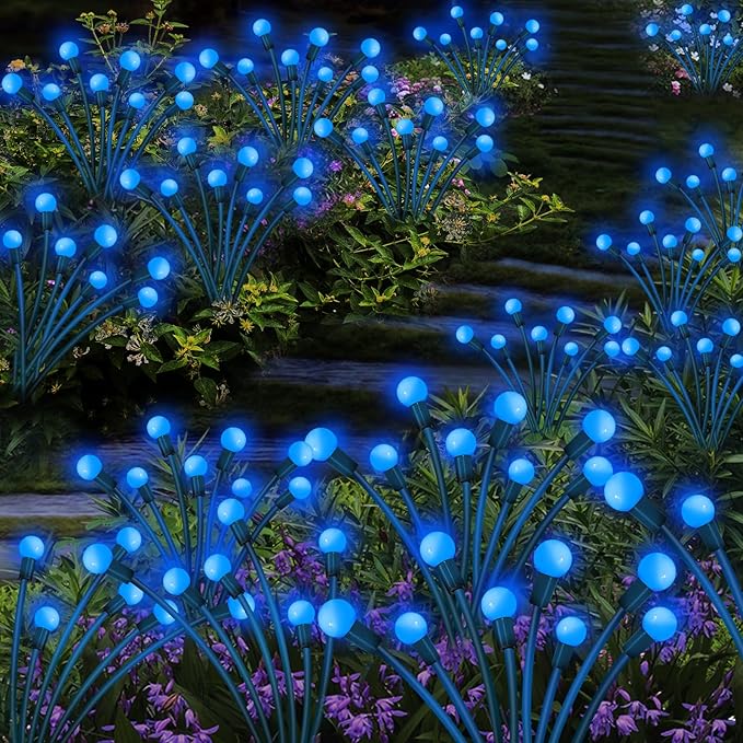Kohlrabi Solar Garden Lights Outdoor, 2 Pack 20 LED Solar Blue Firefly Lights - Image 6