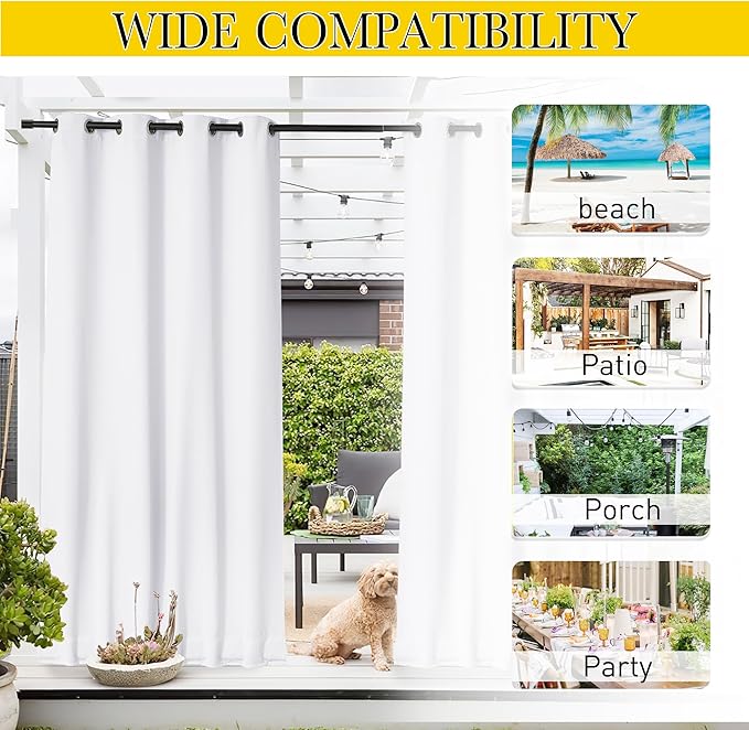 NICETOWN 2 Panels Outdoor Curtains Waterproof Fixed Grommet/Back Tab on Top & - Image 6