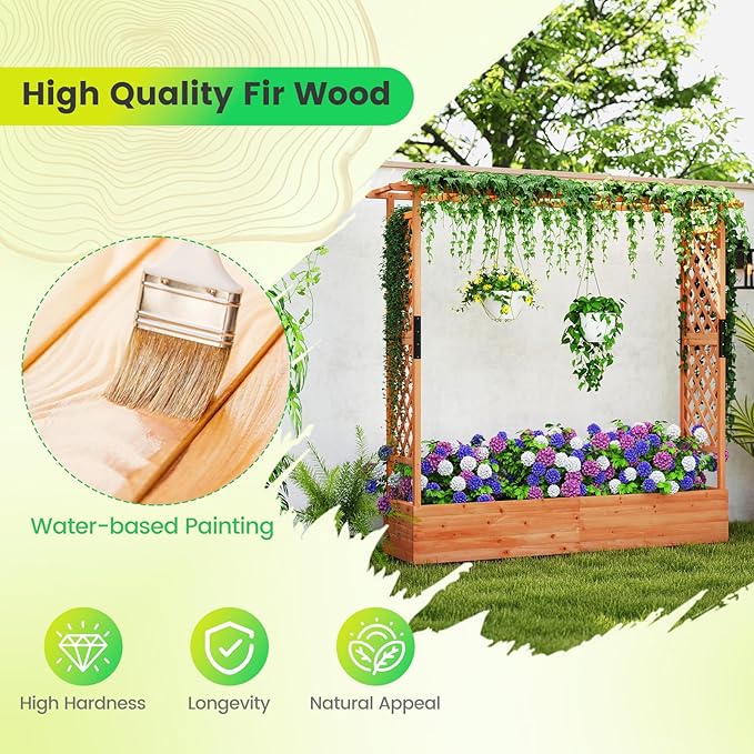 Giantex Raised Garden Bed with Trellis & Hanging Roof, Wood Planter Box with - Image 6