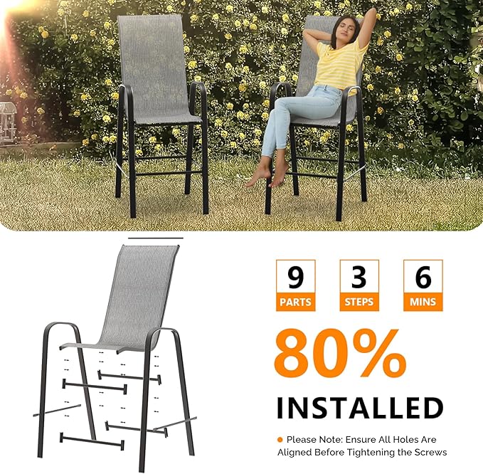 VINGLI Set of 6 Stackable Outdoor Bar Stools – Sling Chairs - Image 6