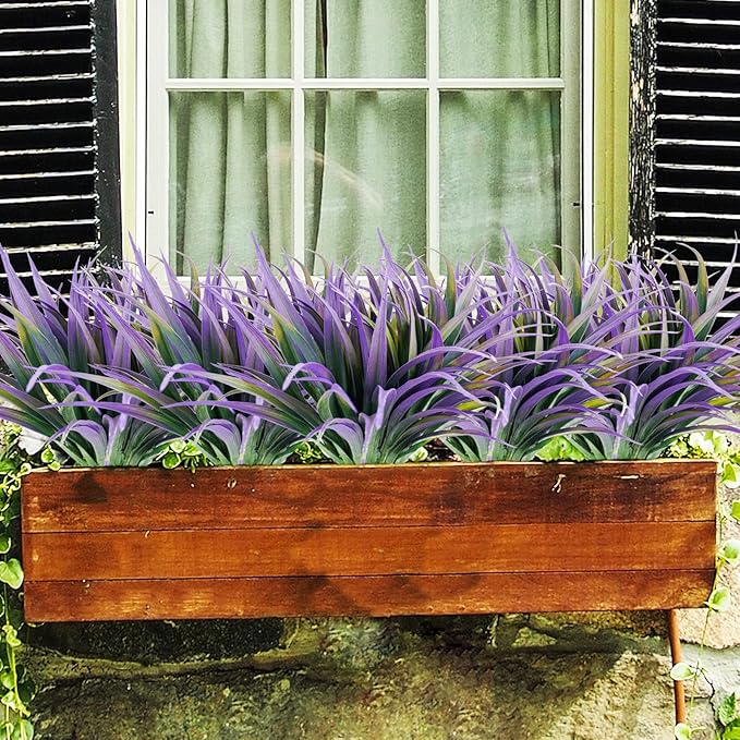 16Pcs Artificial Grass Fake Plants 17.3in Outdoor Plants UV Resistant Faux - Image 2