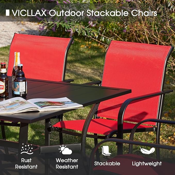 VICLLAX Patio Dining Set for 6, All Weather Metal Outdoor Furniture Set- 47" - Image 7